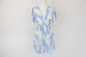 Blue and white open back mini dress
