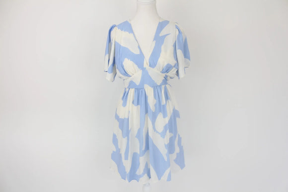 Blue and white open back mini dress
