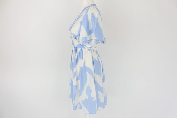 Blue and white open back mini dress
