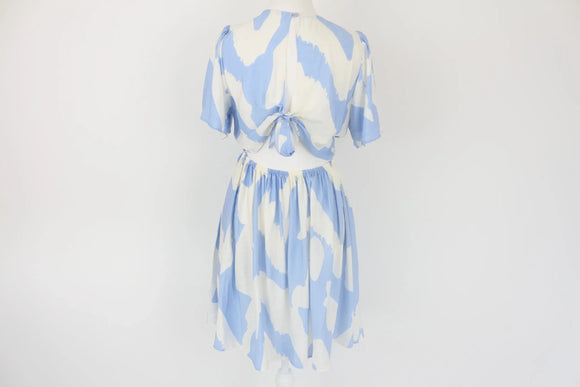Blue and white open back mini dress
