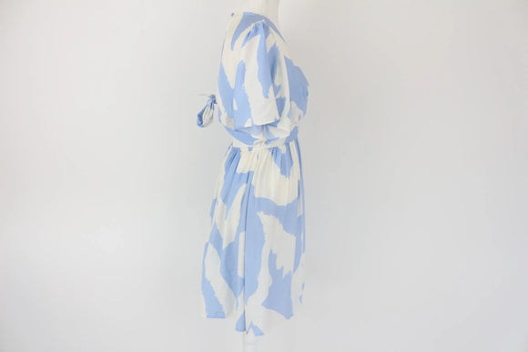 Blue and white open back mini dress