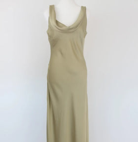 Green satin maxi dress