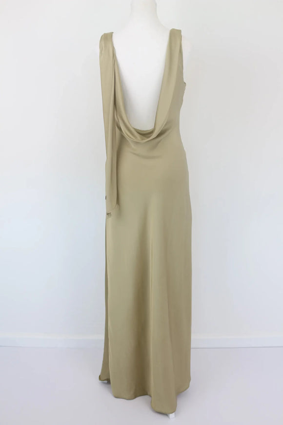 Green satin maxi dress