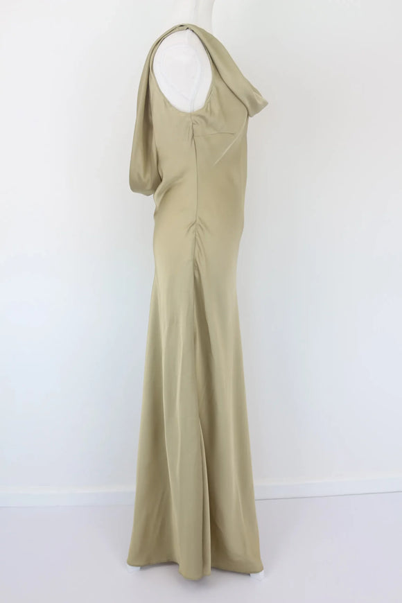 Green satin maxi dress