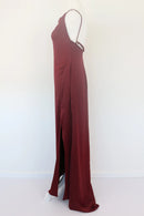 Maroon satin slip dress with open back-2