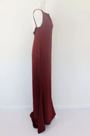 Maroon satin slip dress with open back-4