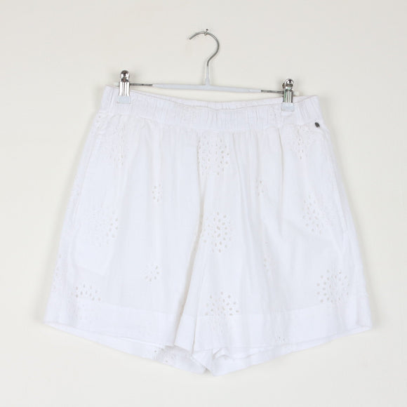 White Broderie Anglaise Shorts | Elastic Waist | Size M