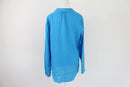 Blue long sleeve 100% linen blouse-4