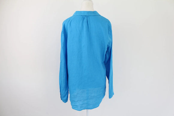Blue long sleeve 100% linen blouse