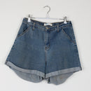 High-Waisted Stretch Denim Shorts | Elasticated Waist | Rolled Hem | Size 10-1