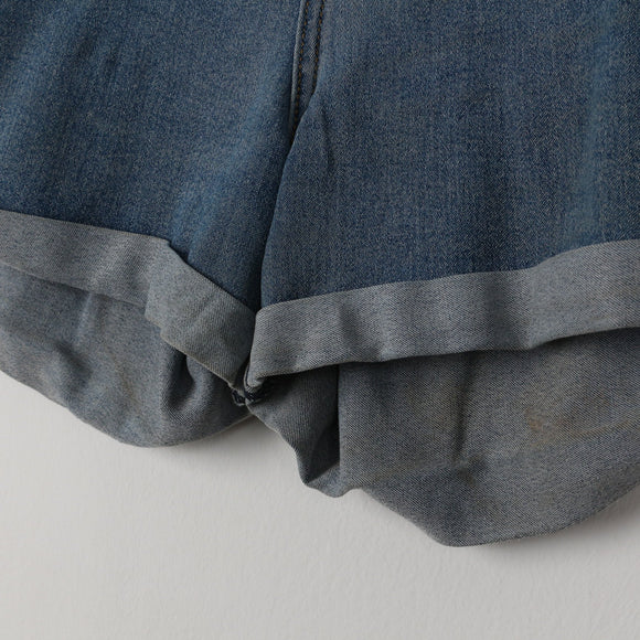 High-Waisted Stretch Denim Shorts | Elasticated Waist | Rolled Hem | Size 10