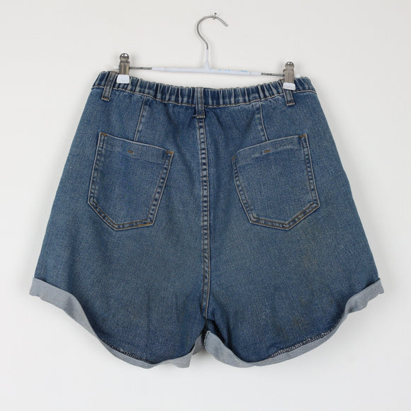High-Waisted Stretch Denim Shorts | Elasticated Waist | Rolled Hem | Size 10