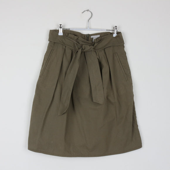 H&M Olive Green Pleated Midi Skirt | Self-Tie Belt | Size 12