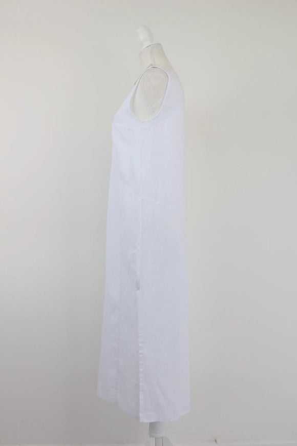 White midi length 100% linen dress - XS