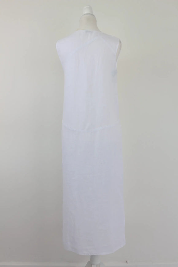 White midi length 100% linen dress - XS