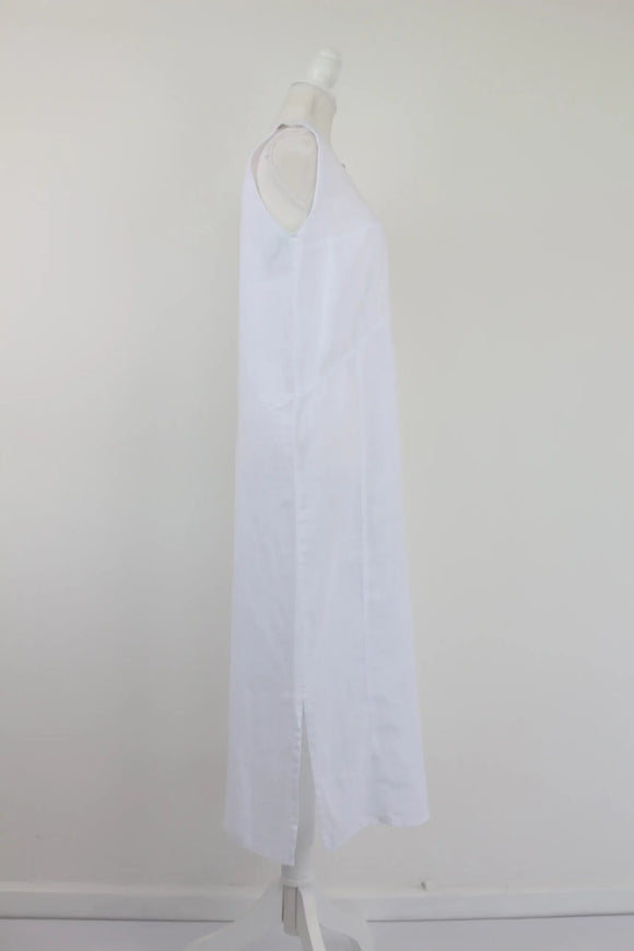 White midi length 100% linen dress - XS