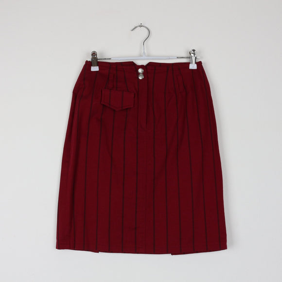 Maroon & Black Pinstripe Pencil Skirt | Straight Fit | Size XS