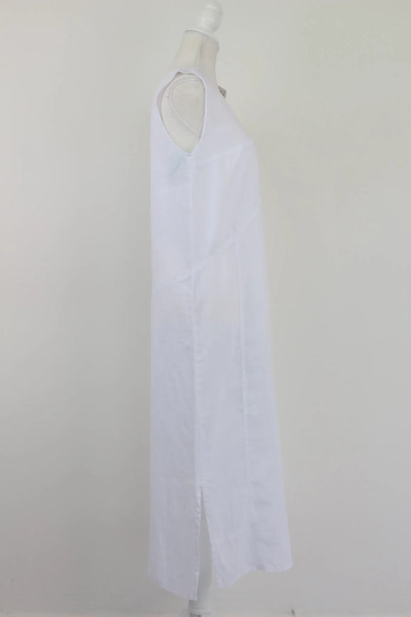 White midi length 100% linen dress - XS