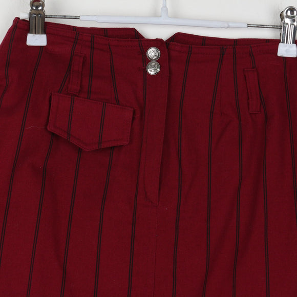 Maroon & Black Pinstripe Pencil Skirt | Straight Fit | Size XS