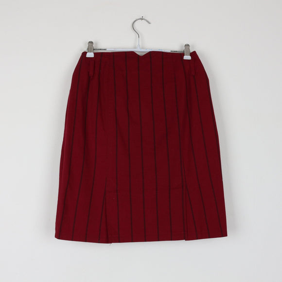 Maroon & Black Pinstripe Pencil Skirt | Straight Fit | Size XS