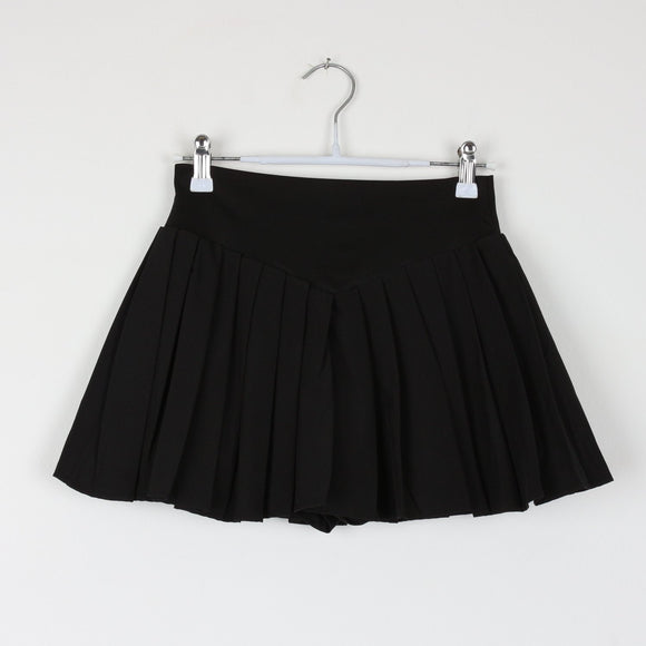 Black Pleated Tennis Skirt | Built-In Shorts | High Waist | Size S