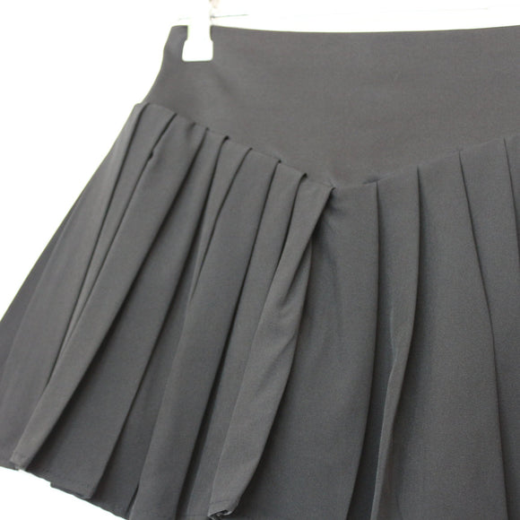 Black Pleated Tennis Skirt | Built-In Shorts | High Waist | Size S
