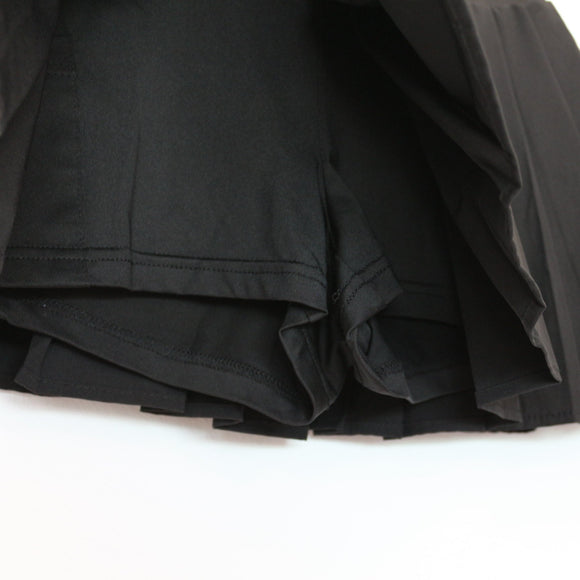Black Pleated Tennis Skirt | Built-In Shorts | High Waist | Size S