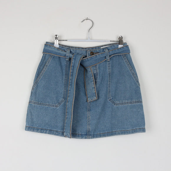 Light Blue Denim Shorts | Self-Tie Belt | Contrast Stitch | Waist 32