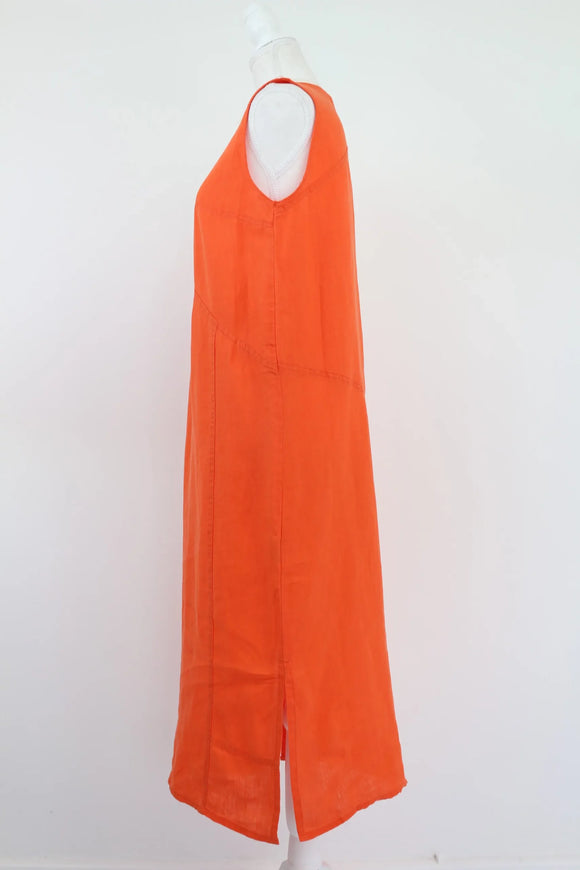 Orange midi 100% linen dress - XS