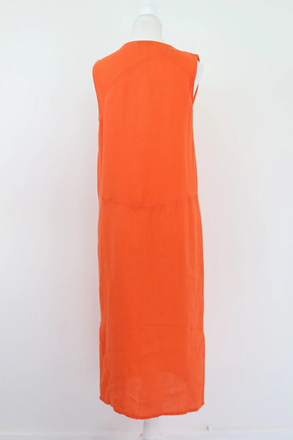 Orange midi 100% linen dress - XS