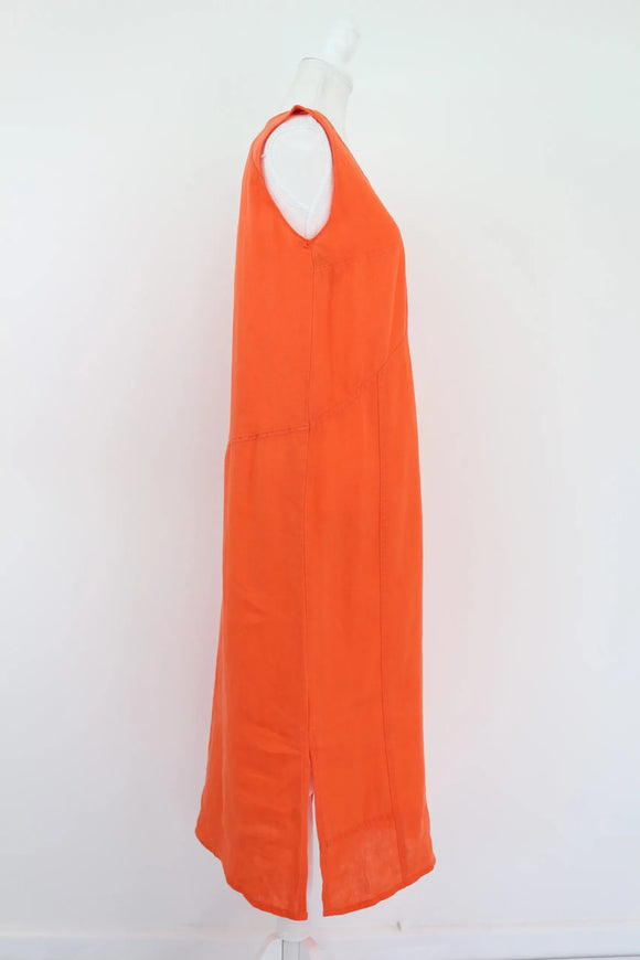 Orange midi 100% linen dress - XS