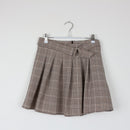 RT Glen Plaid Pleated Mini Skirt | D-Ring Belt | Beige & Brown | Size 12-1