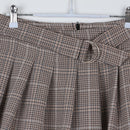 RT Glen Plaid Pleated Mini Skirt | D-Ring Belt | Beige & Brown | Size 12-2