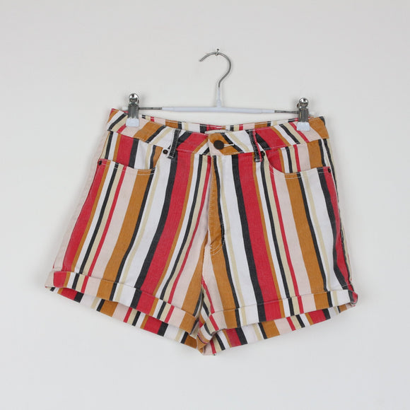 Forever 21 Multicolour Stripe Denim Shorts | Red & Mustard | Waist 28
