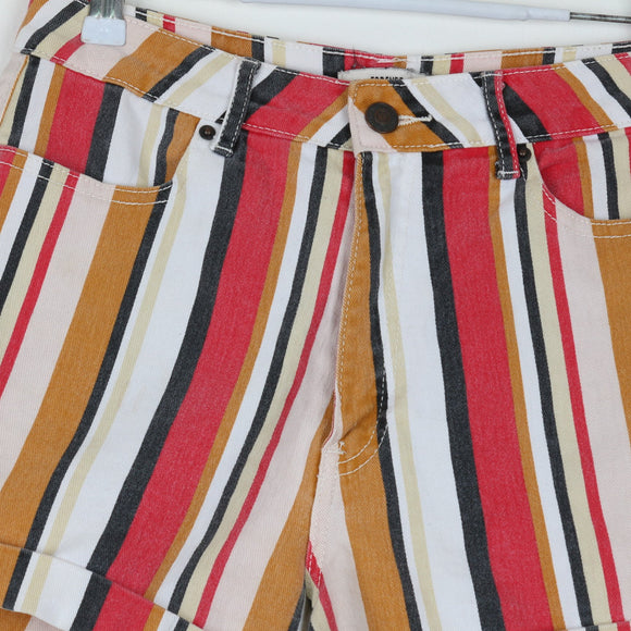 Forever 21 Multicolour Stripe Denim Shorts | Red & Mustard | Waist 28