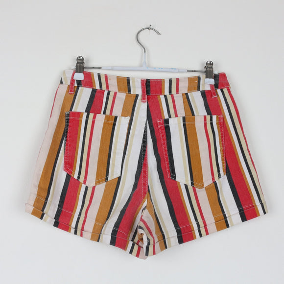 Forever 21 Multicolour Stripe Denim Shorts | Red & Mustard | Waist 28
