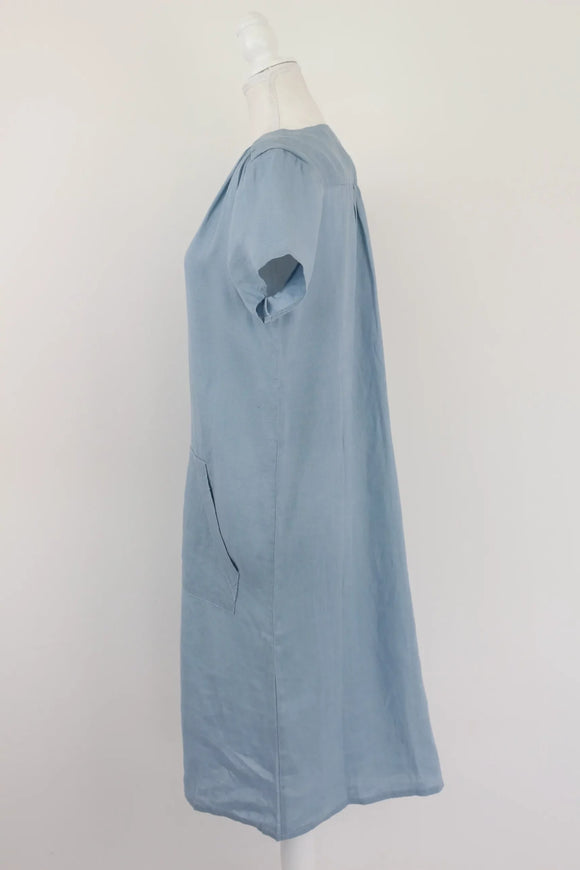 Light blue linen dress - seam running straight down the center