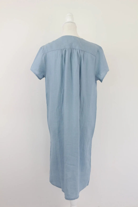 Light blue linen dress - seam running straight down the center