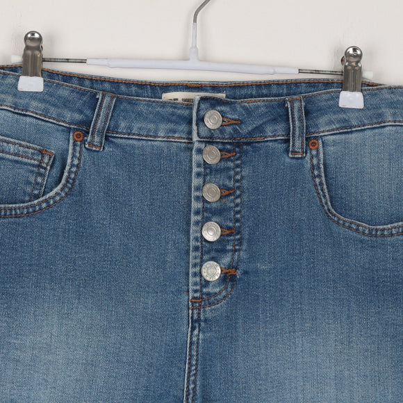 RE: Ultra High-Rise Denim Shorts | 5-Button Fly | Mid Blue Wash | Size 14
