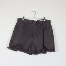 Cotton On High-Waist Charcoal Denim Shorts | Distressed Raw Hem | Size 18-1