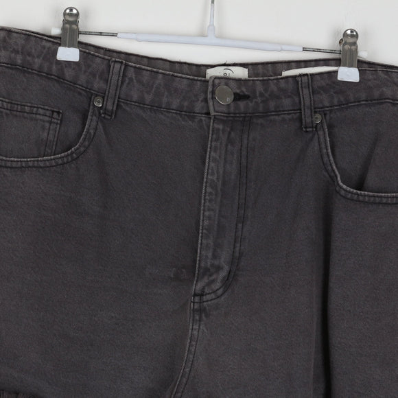 Cotton On High-Waist Charcoal Denim Shorts | Distressed Raw Hem | Size 18