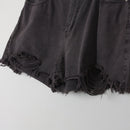 Cotton On High-Waist Charcoal Denim Shorts | Distressed Raw Hem | Size 18-2