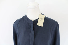 Navy blue 100% linen bomber jacket - 0