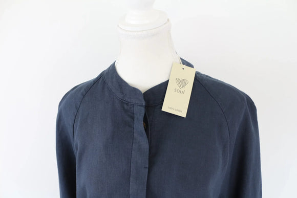 Navy blue 100% linen bomber jacket