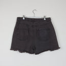 Cotton On High-Waist Charcoal Denim Shorts | Distressed Raw Hem | Size 18-3