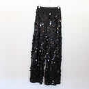 Black Wide-Leg Sequin Trousers | Coin Disc Embellishment | Party | Size M-1