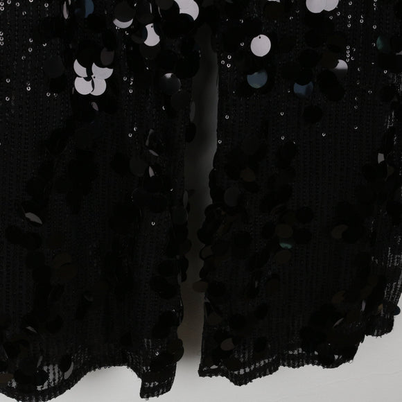 Black Wide-Leg Sequin Trousers | Coin Disc Embellishment | Party | Size M