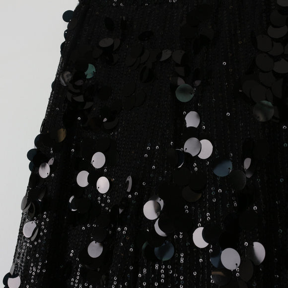 Black Wide-Leg Sequin Trousers | Coin Disc Embellishment | Party | Size M