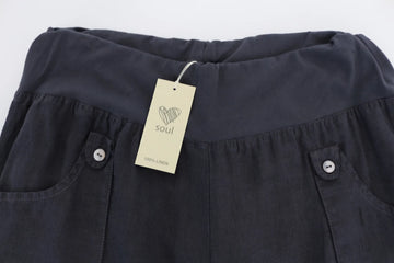 Charcoal 100% Linen Cuffed-Leg Pants | Sizes XS & M | Brand New - 0