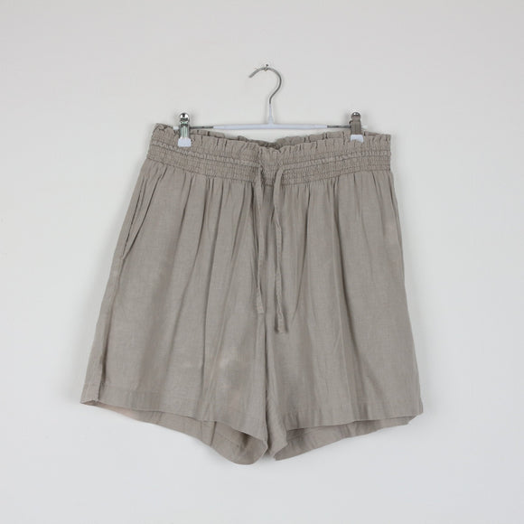Woolworths Stone Linen Shorts | Smocked Waist | Drawstring | Relaxed Fit | Size 16